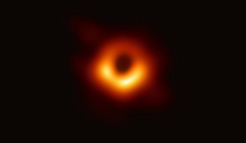 The first direct visual evidence of the supermassive black hole in the centre of the galaxy Messier 87, observed with the Event Horizon Telescope (EHT).