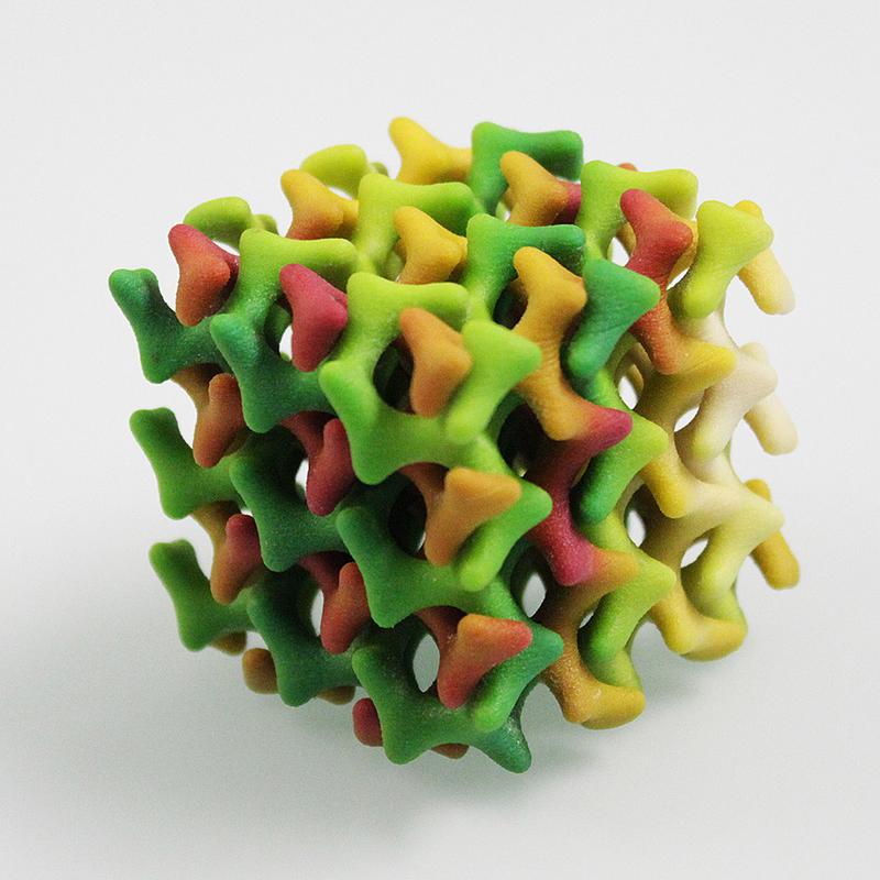 Dreidimensionales Modell der neuartigen Lipid-Mesophase: Dieses kubische Motiv wiederholt sich im Material. 