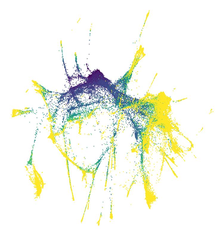 PAGA based embedding of the developmental trajectories in the Zebrafish embryo, colored by timepoint. 