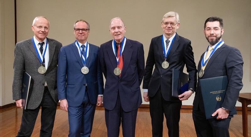 Rumford Prize awardees (from left): Georg Nagel, Karl Deisseroth, Ernst Bamberg, Peter Hegemann, and Ed Boyden. 