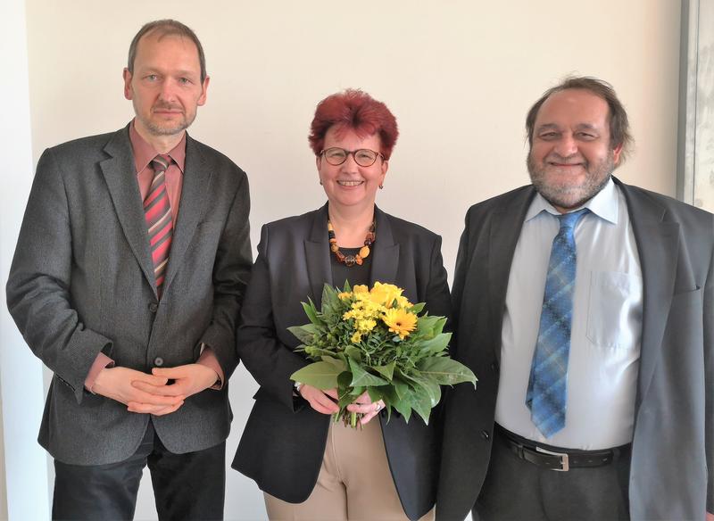 Prof. Dr. Volkmar Herkner, Vorsitzender des Senats, Stephanie Brady, frisch gewählte Kanzlerin der EUF, Prof. Dr. Werner Reinhart, Präsident der EUF. 