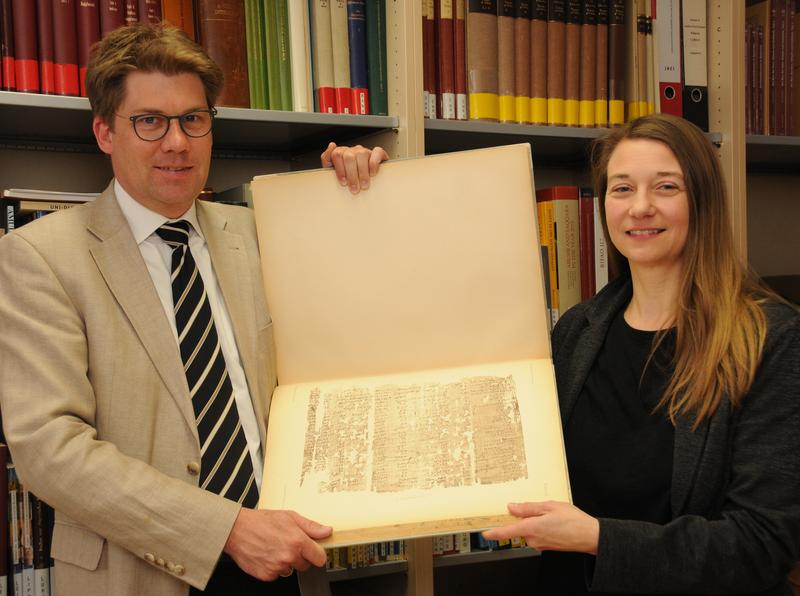 Professor Martin Andreas Stadler, holder of the Chair of Egyptology and Dr. Maren Schentuleit, research assistant to the Chair.