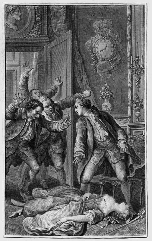 Illustration von Charles-Dominique-Joseph Eisen aus: François-Thomas-Marie de Baculard d'Arnaud, Adelson et Salvini. Anecdote anglaise, Paris 1772