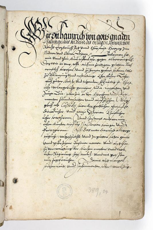 Universitätsreform von Kurfürst Ottheinrich aus dem Jahr 1558 (UAH, RA 224, fol. 1r)