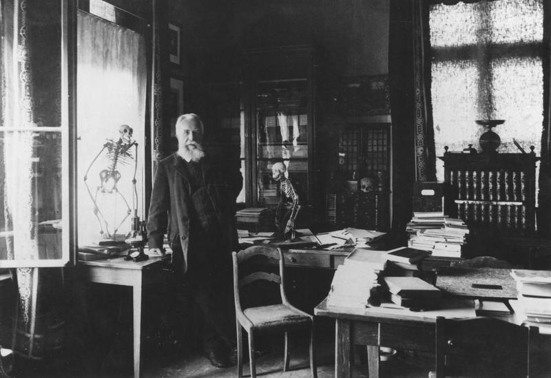 Ernst Haeckel in seinem Arbeitszimmer im Zoologischen Institut der Universität Jena, 1907.