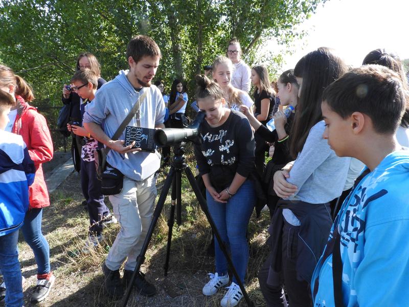 Insbesondere die Jugend soll für die Naturschätze am Grünen Band Balkan sensibilisiert werden. Ausflug mit einer Schulklasse in das Vogelschutzgebiet Mala Vrbica im Rahmen des Green Belt Day 2017.