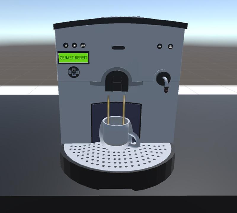Zur Überprüfung der Benutzerfreundlichkeit bei Virtual Reality wurde ein Szenario am Kaffee-Automaten entwickelt.