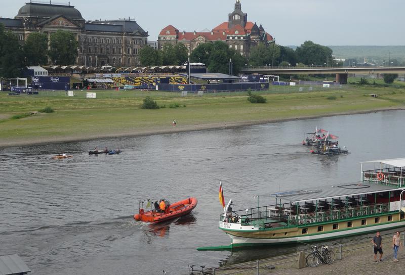 Sport boats and passenger ships at the River Elbe 