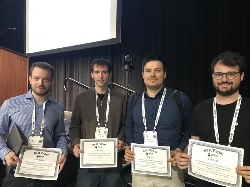 From left to right: Oliver Bachem, Sylvain Gelly, Mario Lučić from Google Brain and Francesco Locatello from the MPI-IS und ETH Zurich