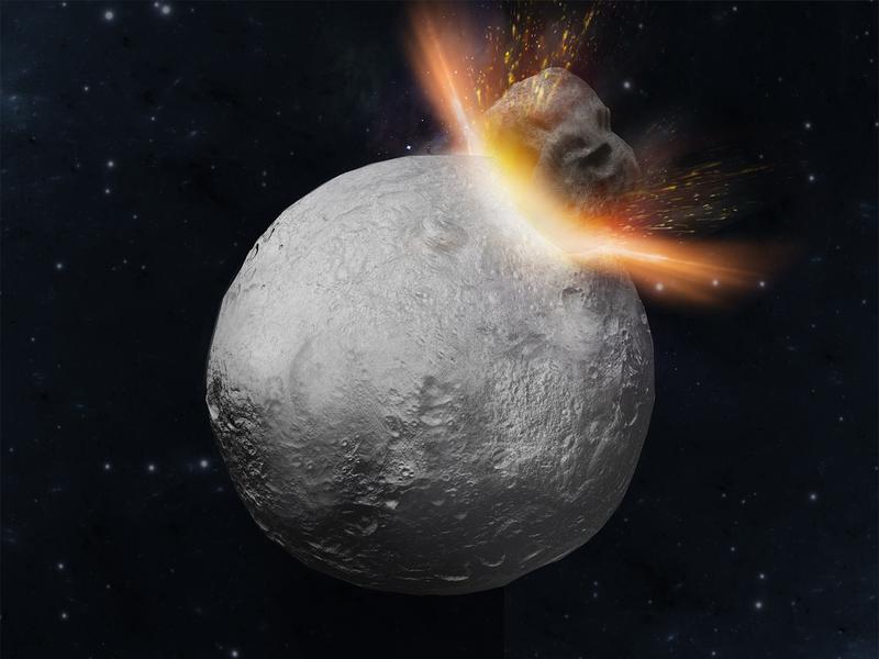 Ein Asteroid streifte vor über 4,5 Milliarden Jahre den Grossasteroiden Vesta. (Illustration: Makiko Haba)