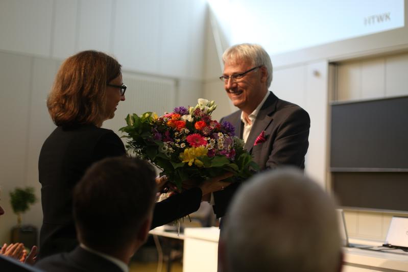 HTWK-Rektorin Prof. Gesine Grande und Telekom-Vorstandsmitglied Dr. Thomas Kremer.