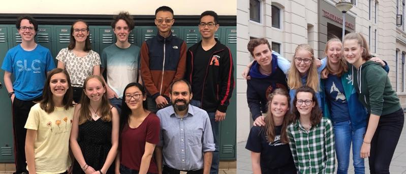 Die Gewinnerteams des diesjährigen Schülerwettbewerbs „Beamline for Schools“ von der West High School in Salt Lake City, USA (links), und vom Praedinius Gymnasium in Groningen, Niederlande