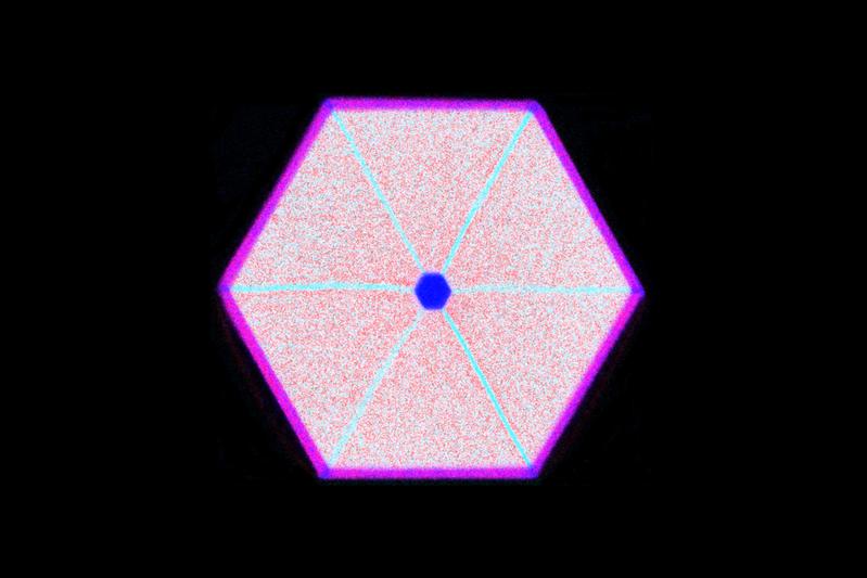 Querschnitt durch einen Nanodraht mit Galliumarsenid-Kern, Hülle aus Indium-Aluminiumarsenid und Deckschicht aus Indium-Gallium-Arsenid (energiedispersive Röntgenspektroskopie)