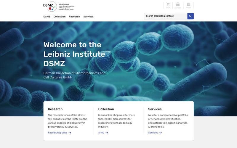 Screenshot of the new DSMZ website, www.dsmz.de