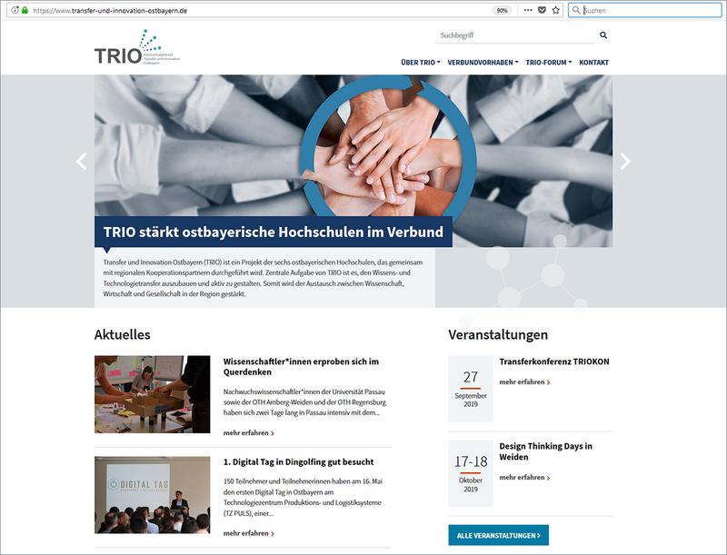 Der ostbayerische Hochschulverbund TRIO ist ab jetzt unter www.transfer-und-innovation-ostbayern.de online zu finden.
