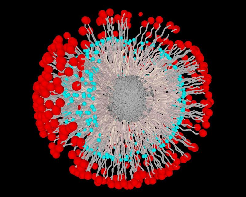 Dreidimensionale Graphik eines zweifach funktionalisierten Al2O3 Nanopartikels. 