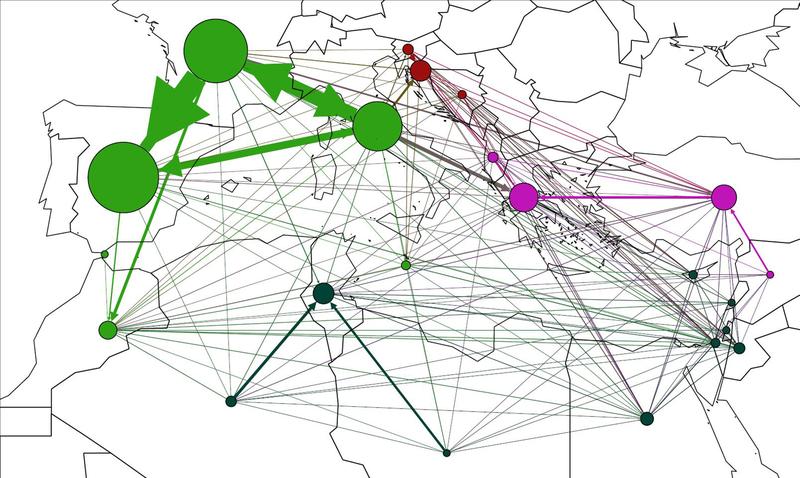 Die meiste Mobilität im Mittelmeerraum findet zwischen Spanien, Italien und Frankreich statt.