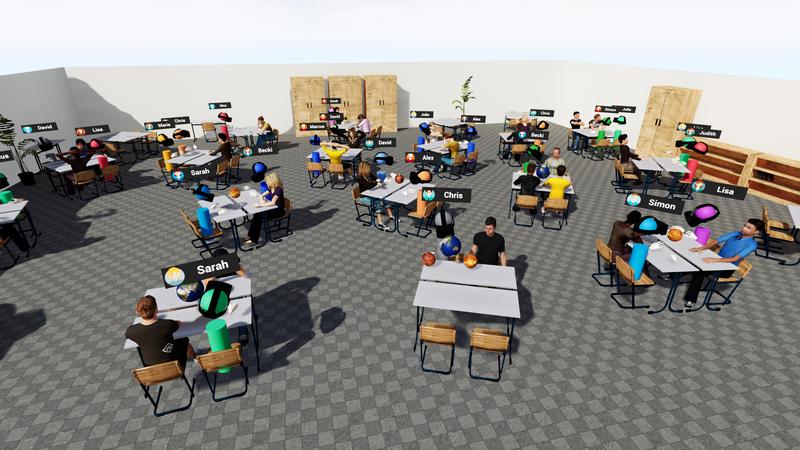 The design of the seminar room on the social VR platform ViLeArn, which is being developed at the University of Würzburg.