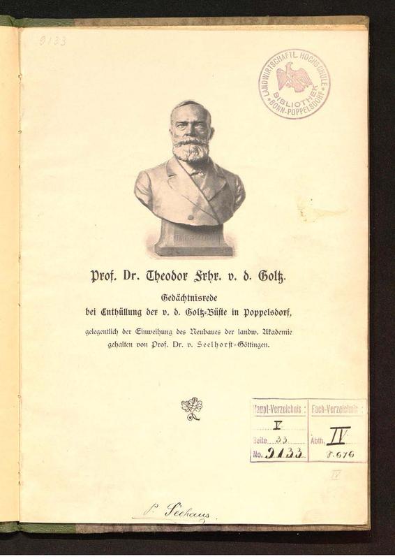 Digitalisierte Ausgabe der Gedächtnisrede bei Enthüllung der v.d. Goltz-Büste in Poppelsdorf