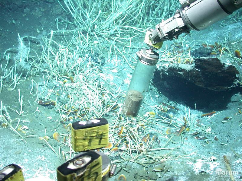 The submersible vehicle MARUM-QUEST samples for sediment at oil seeps in the Gulf of Mexico. 