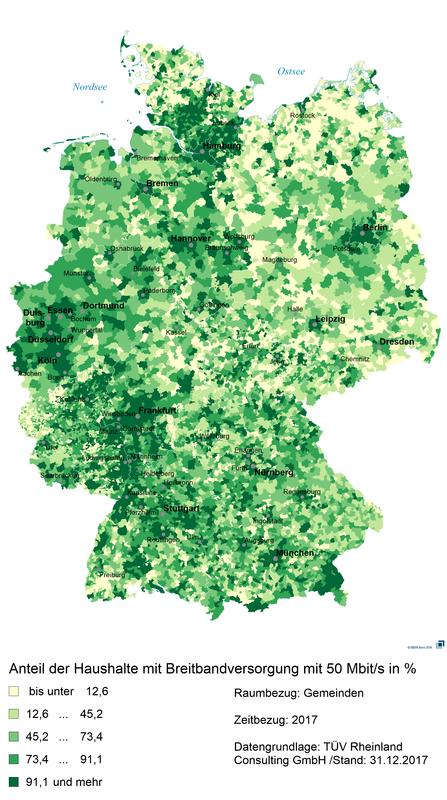 Anteil der Haushalte mit Breitbandversorgung mit 50 Mbit/s