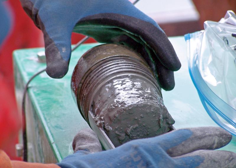 Preparations of a drill core that the researchers have recovered from the 293-metre-deep lake.