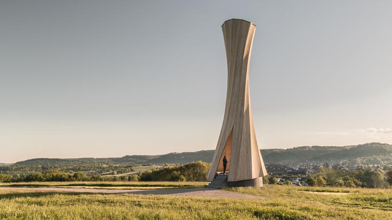 Timber construction elements that are programmed shape themselves could give the timber construction additional momentum. Picture: Urbach Tower. 