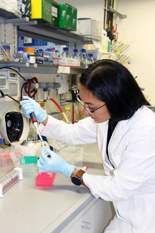 Iana Kim, Erstautorin der neuen Studie, in einem Labor der Forschungsgruppe "Gene Regulation by Non-coding RNA" an der Universität Bayreuth.
