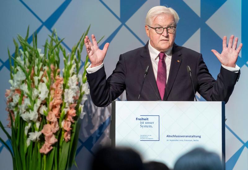 Bundespräsident Frank-Walter Steinmeier spricht zum Abschluss der Kampagne "Freiheit ist unser System" der Allianz der Wissenschaftsorganisationen.