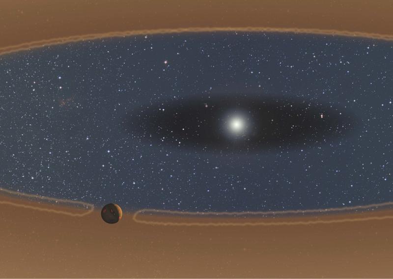 Junger Planet nahe der "Kindersicherung" in der Scheibe, die den jungen Stern umgibt