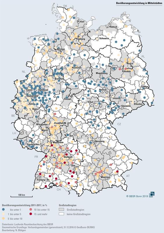 Bevölkerungsentwicklung der Mittelstädte 2011-2017