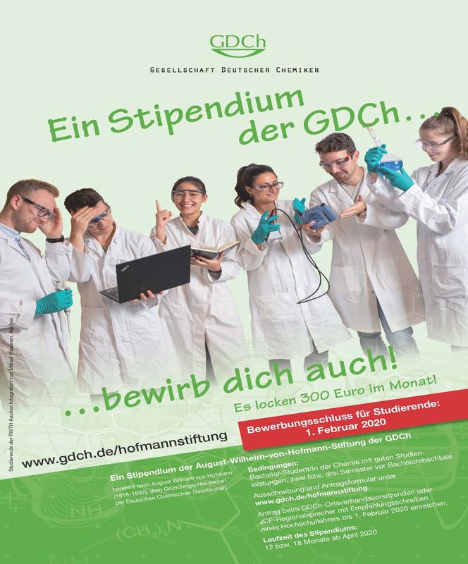 Die bei der Gesellschaft Deutscher Chemiker (GDCh) eingerichtete August-Wilhelm-von-Hofmann-Stiftung vergibt auch zum Sommersemester 2020 Stipendien an Chemiestudierende.