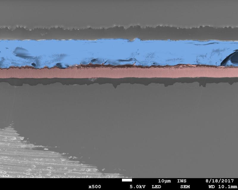 SEM cross-sectional view of a lithium anode produced by the IWS melting process.