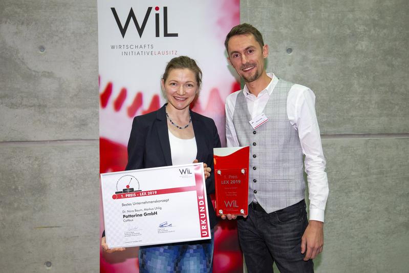 Die Gewinner des LEX 2019, Dr. Nora Baum und Markus Uhlig von der Pattarina GmbH.