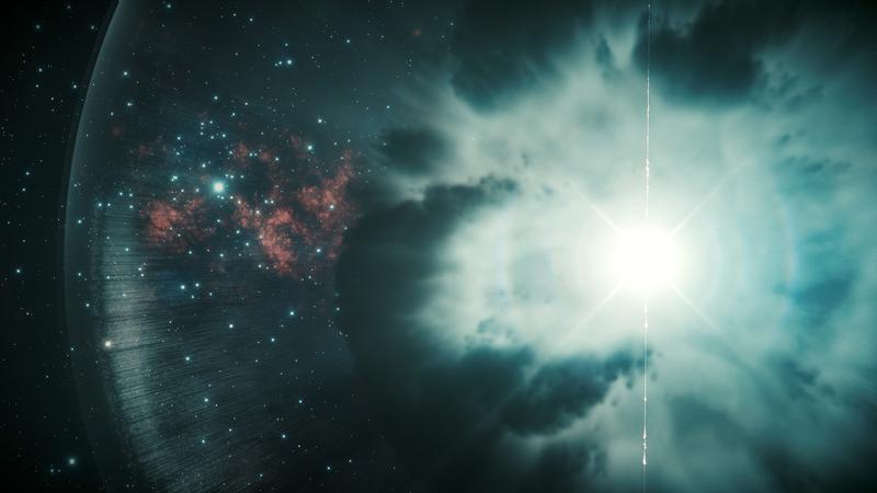 Künstlerische Darstellung eines Gammablitzes, der von der Explosion eines supermassereichen Sterns ausgelöst wird. 
