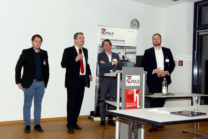 Martin Graßl (Gebhardt Logistic Solutions Gmbh), Prof. Dr. Johannnes Urhmann (Hochschule Landshut), Prof. Dr. Sebastian Meißner (Hochschule Landshut) und Stefan Schlittenbauer (BMW AG)