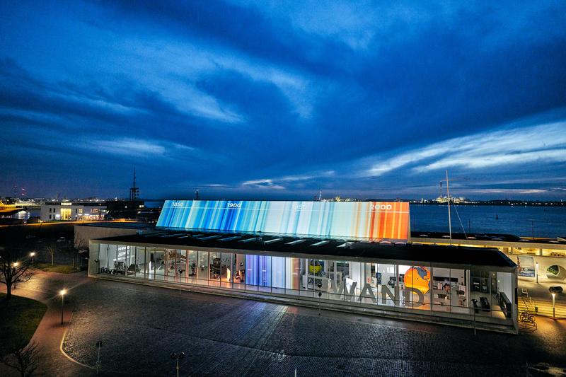 Ed Hawkins Warming Stripes on the Roof of the German Maritime Museum 