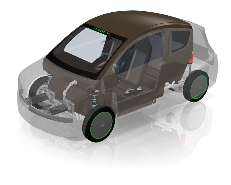 (Gesamtfahrzeug transparent): „Kernstück des proTRon EVOLUTION: Die Fahrgastzelle aus naturfaserverstärktem Kunststoff“