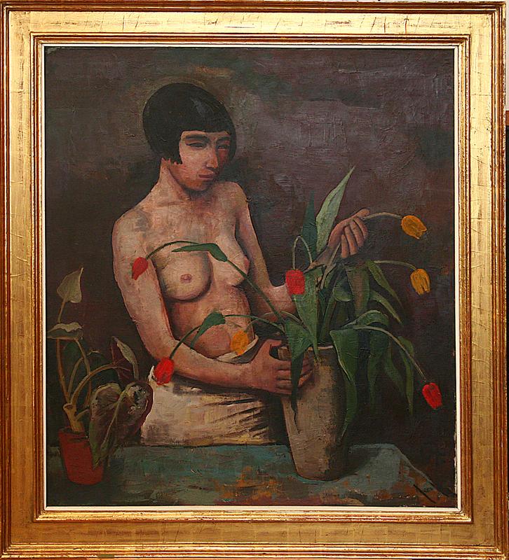 Im originalen Rahmen: Karl Hofers "Junge Frau mit Tulpenvase" von 1924/25, eine Neuerwerbung der Gemäldegalerie des Martin von Wagner Museums aus dem Jahr 2019. 