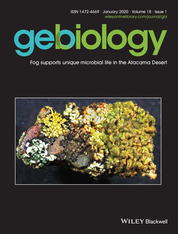 Cover der Zeitschrift „Geobiology“. Januar 2020/18 (1).  