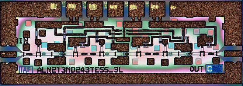Verstärkerschaltung mit MOSHEMT-Transistoren bei 243 GHz.