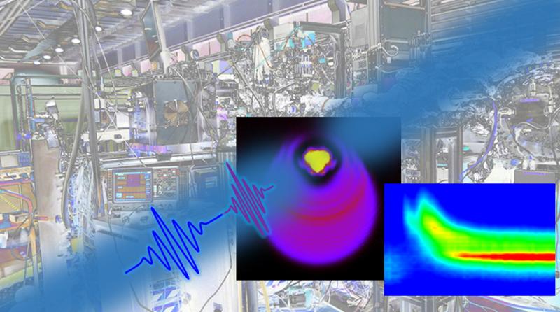 Durch ultrakurze Laserpulse angeregte Helium-Nanotröpfchen vor dem Freie-Elektronen-Laser FERMI.