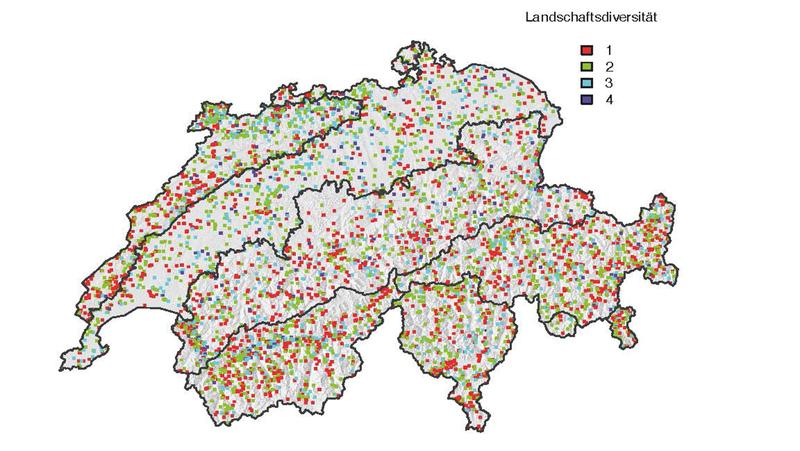 Karte: Die rund 5'000 untersuchten Landschaftsflächen der Schweiz