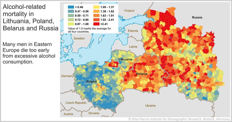 Alcohol-related mortality for men 20 to 64 years old across the combined territory of Belarus, Lithuania, Poland, and European Russia.