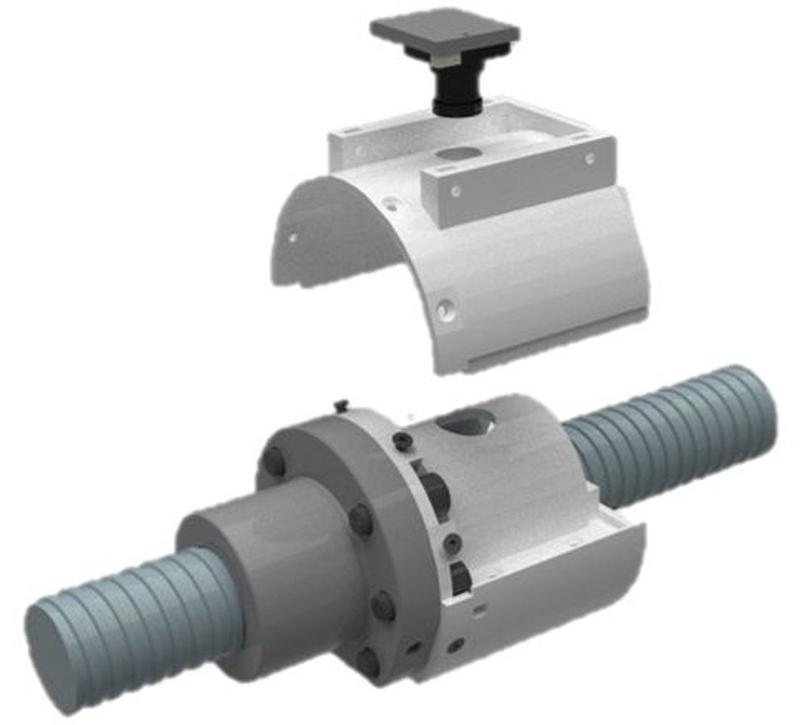 Eine integrierte Kamera samt Beleuchtung ermöglicht die kontinuierliche Überwachung der Spindel im Kugelgewindetrieb. (Grafik: KIT)