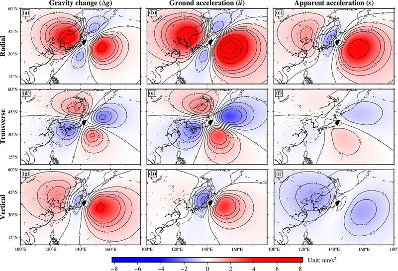 Räumliche Verteilung der PEGS-Signalstärke während des Tohoku-Bebens im Jahr 2011, kurz vor dem Eintreffen der primären seismische Welle 