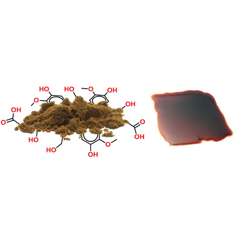 Lignin als Rohstoff (links) und daraus erzeugtes Hartplastik (rechts). 