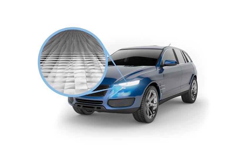 Micro-optics for automotive headlamps: Square polymer lenses enable more precise light modeling.