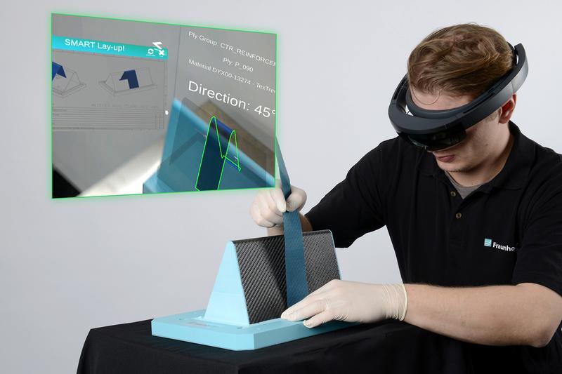 Das Fraunhofer IPT hat eine Software für marktübliche Smart Glasses entwickelt, die die exakte Ablage der Faserhalbzeuge direkt auf dem Bauteil virtuell sichtbar macht.