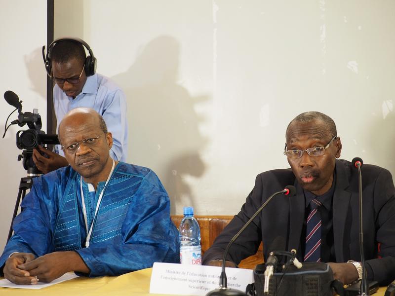 Professor Mamadou Diawara (left) and the Minister for Education and Research, Professor Mamadou Famanta, at the opening in Bamako.